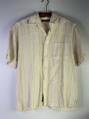 Cubavera Mens Button Up Shirt M Striped Short Sleeve Linen Casual